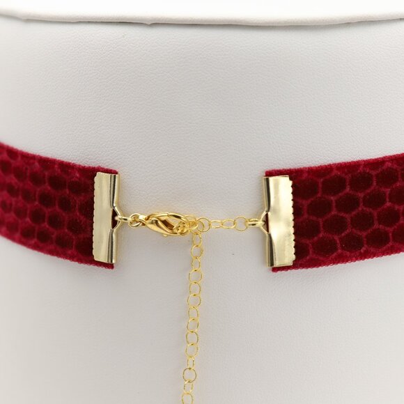 Red Maroon Choker Texture Velvet Adjustable Necklace red Chokers (#62) - Picture 6 of 8